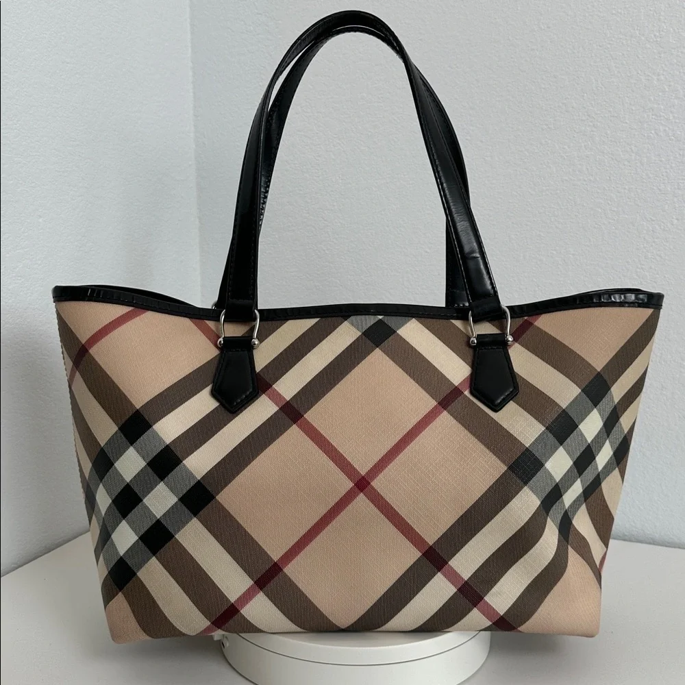 💯Authentic BURBERRY NOVA CHECK TOTE BAG LEATHER HANDBAGS🍀